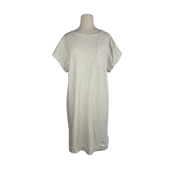 Haven Well Within Relaxed T-Shirt Dress L White Stripe Pocket Lounge Coastal Nap - Picture 1 of 9